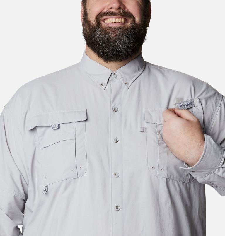 Men's Columbia PFG Bahama II Long Sleeve Shirts Light Grey | Plus Size CA-O361A